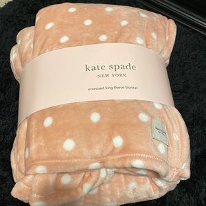 Brand New Kate Spade oversized king size fleece blanket. Pink w/ white polka dot